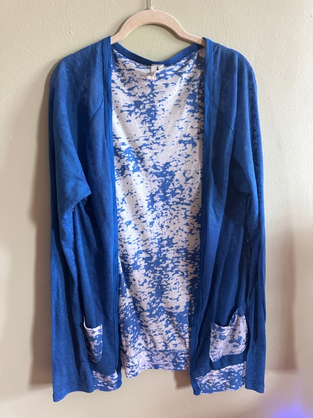 Vintage Free People Blue & White Lightweight Cardigan